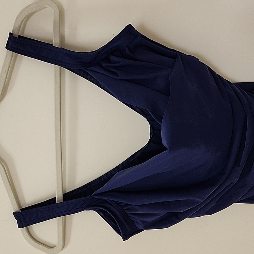 Miraclesuit CoastalSanibel OnePiece Swimsuit Sz 14DBlue Ruched Faux Wrap Slimmin - Picture 4 of 16